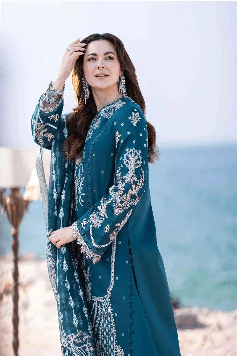 Qalamkar Viral 2025 – Hania Amir Inspired Dhanak Embroidered 3PC Winter Suit with Shawl