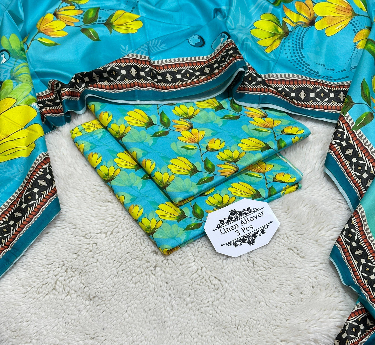 Bonanza Original Misri Gold – 3PC Printed Linen Suit