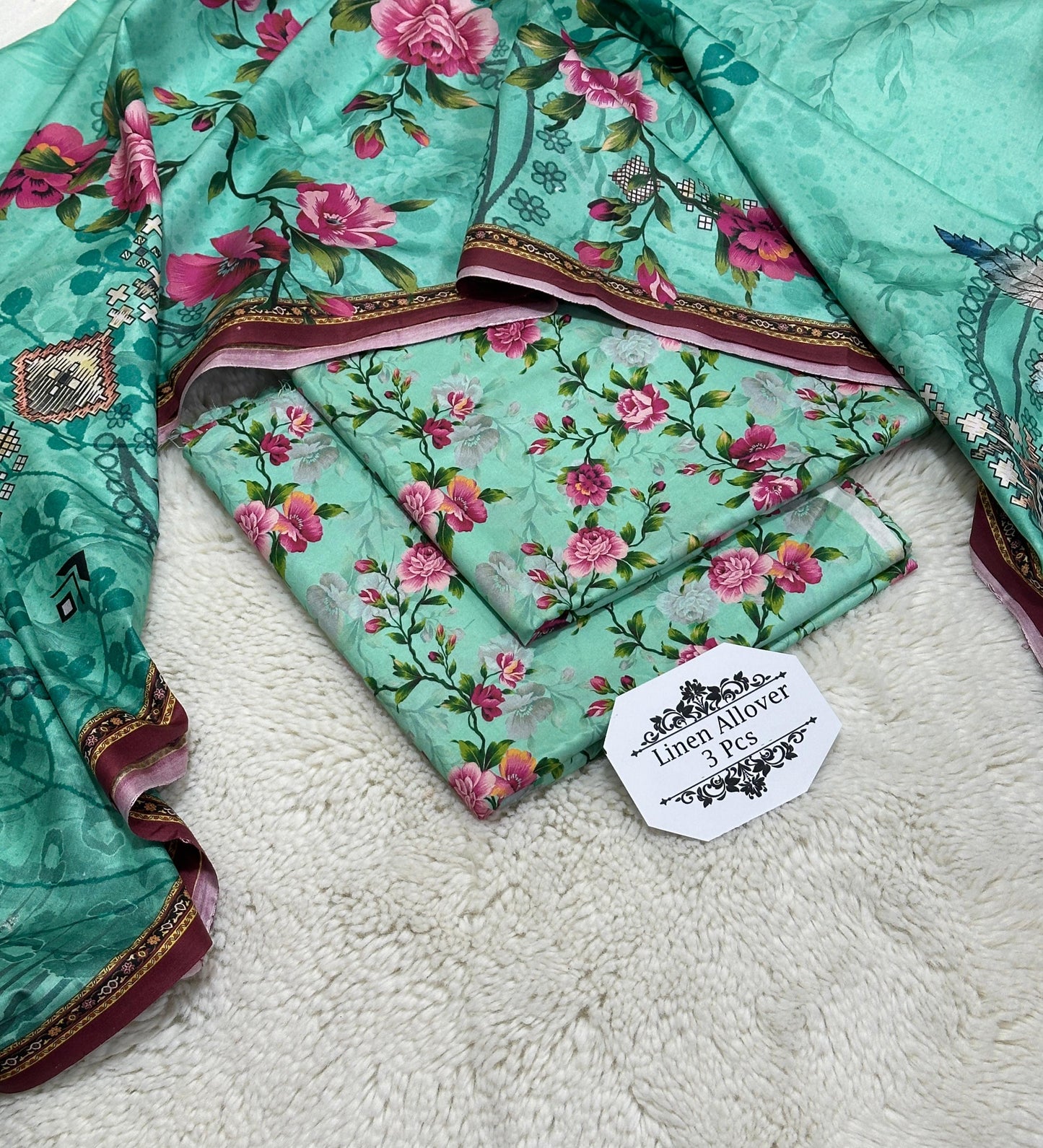Bonanza Original Misri Gold – 3PC Printed Linen Suit