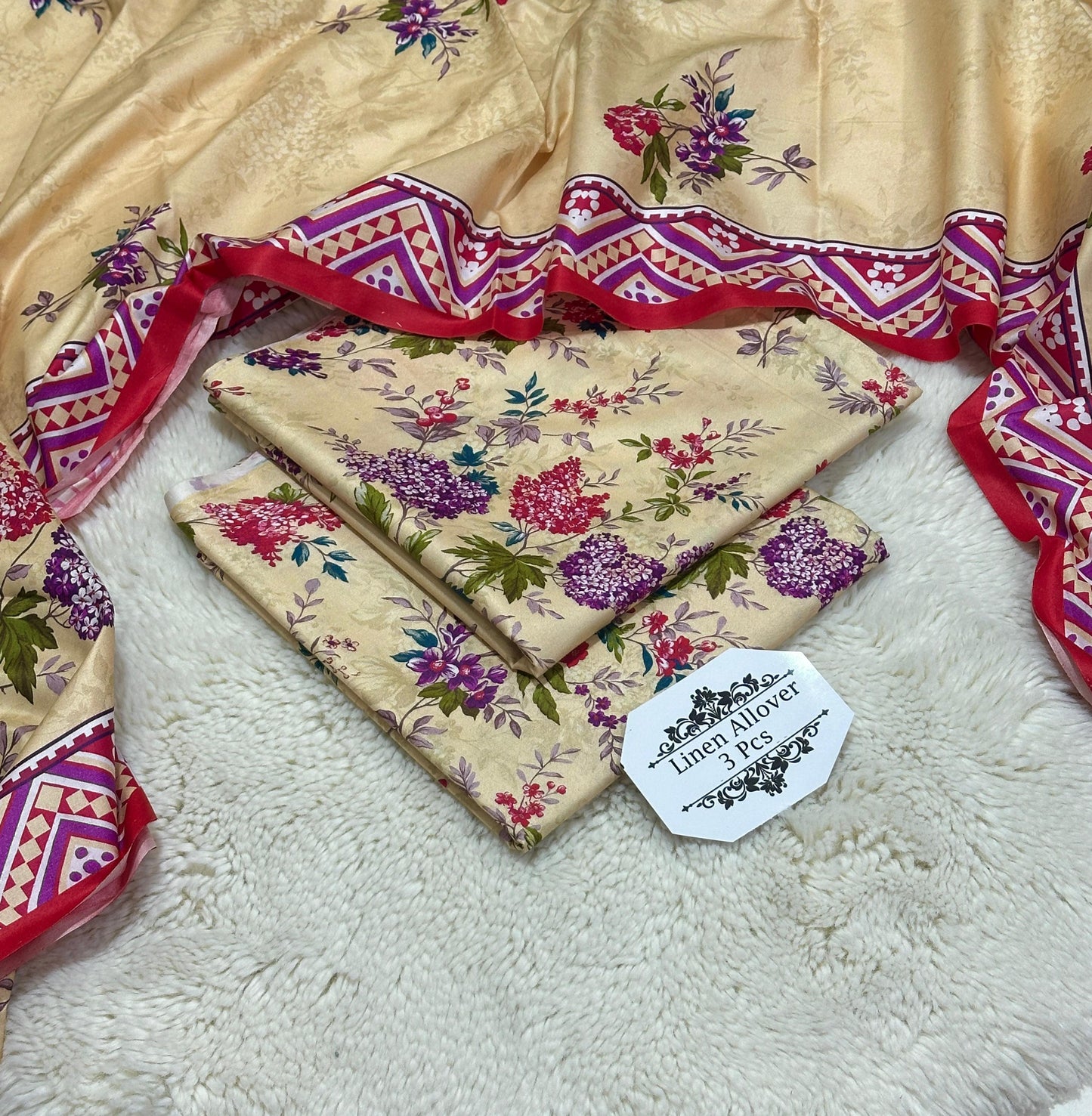 Bonanza Original Misri Gold – 3PC Printed Linen Suit