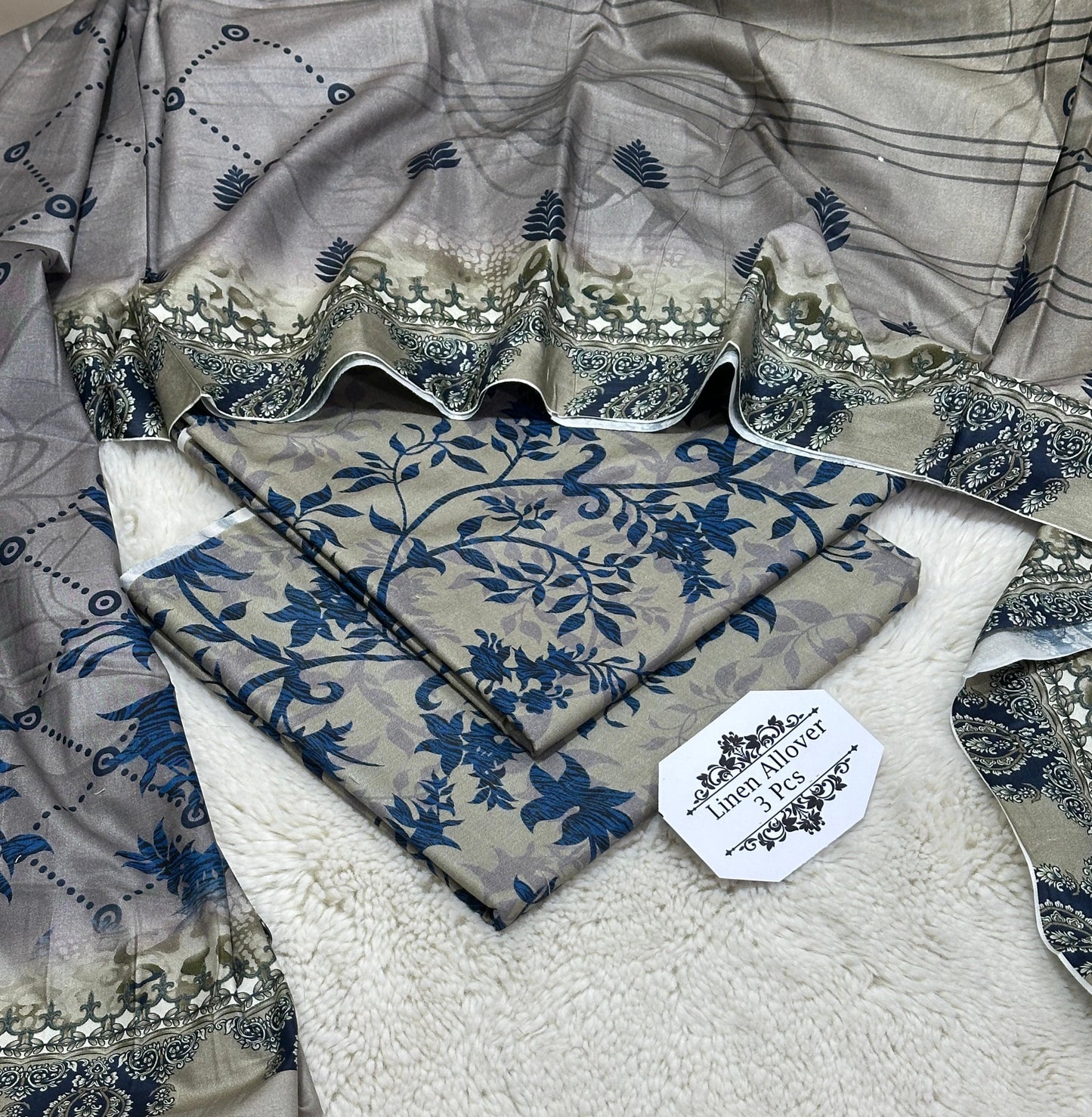 Bonanza Original Misri Gold – 3PC Printed Linen Suit