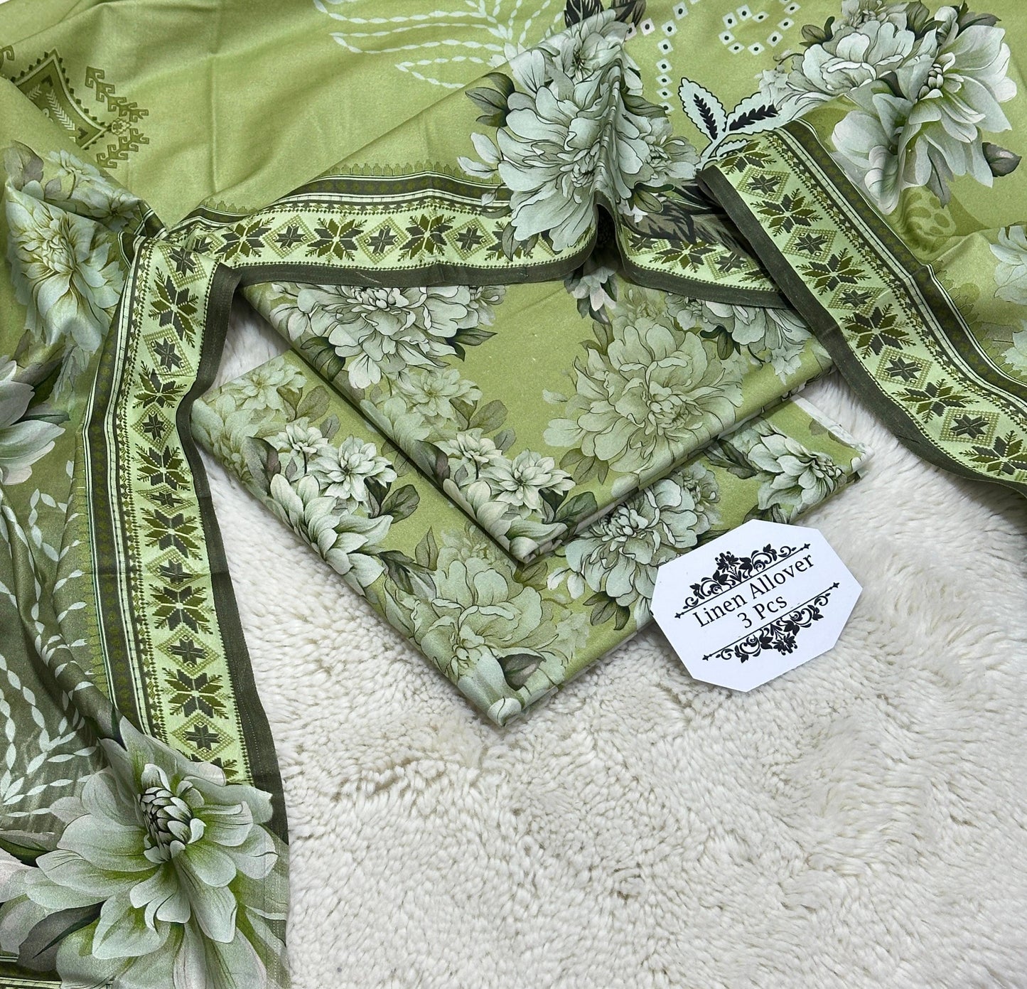 Bonanza Original Misri Gold – 3PC Printed Linen Suit