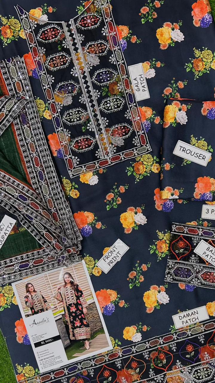 Aneela's 3PC Silk Digital Print & Heavy Embroidery Suit – Luxury