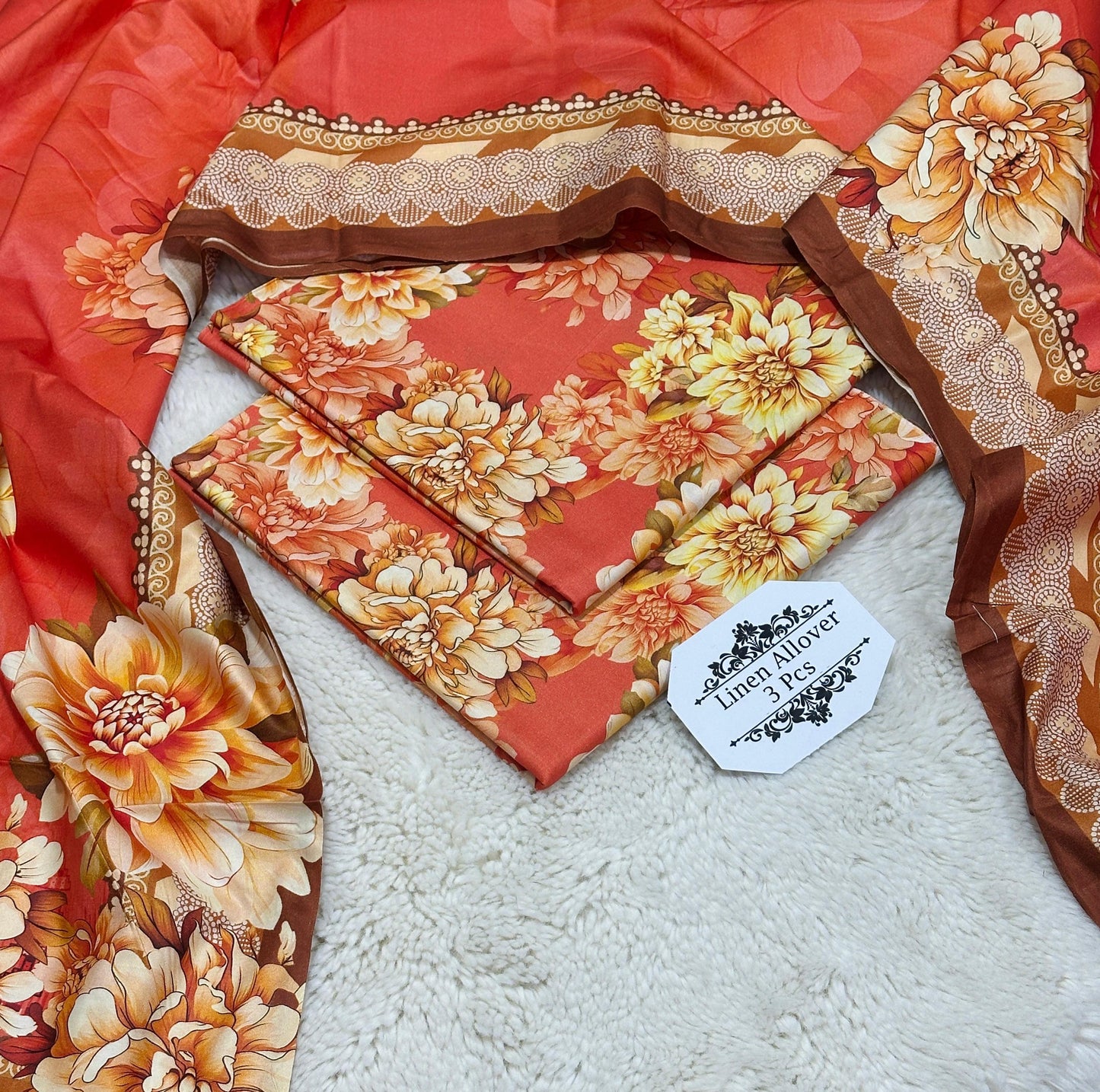 Bonanza Original Misri Gold – 3PC Printed Linen Suit