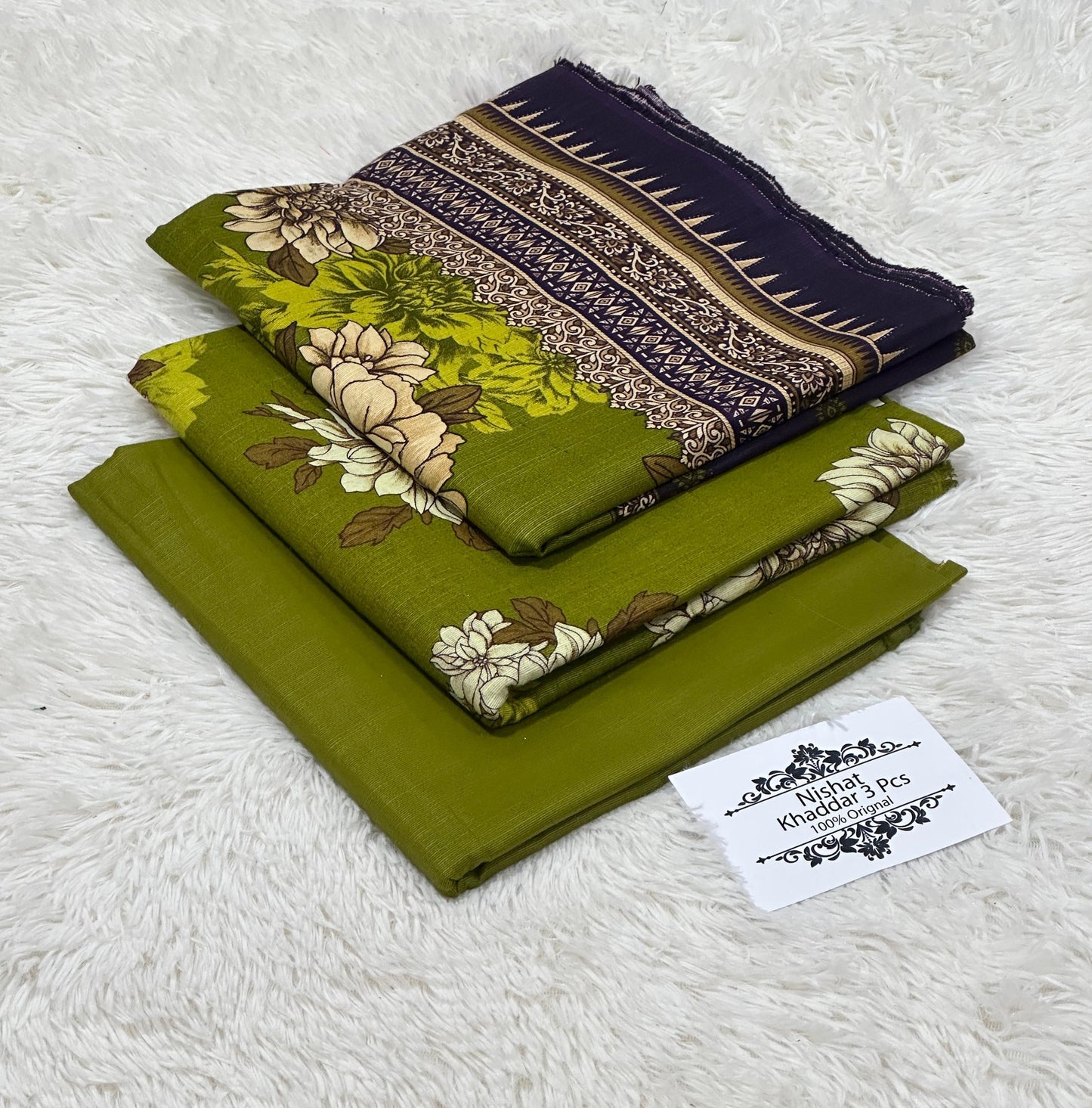 Nishat Khaddar 3PC Suit – Printed Shirt, Trouser & Dupatta