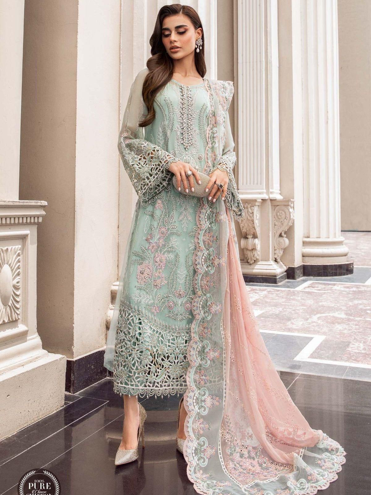 Maria B Couture Collection – Chiffon 3PC Luxury Suit with Heavy Embroidery
