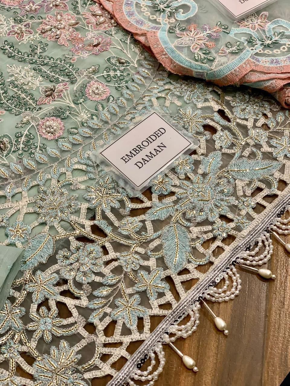 Maria B Couture Collection – Chiffon 3PC Luxury Suit with Heavy Embroidery