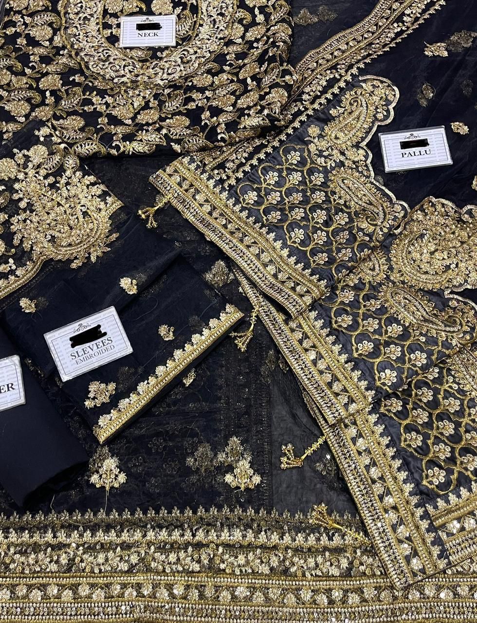 Maria B Saree Wedding Collection – Net Embroidered Saree with Sequence & Stone Handwork