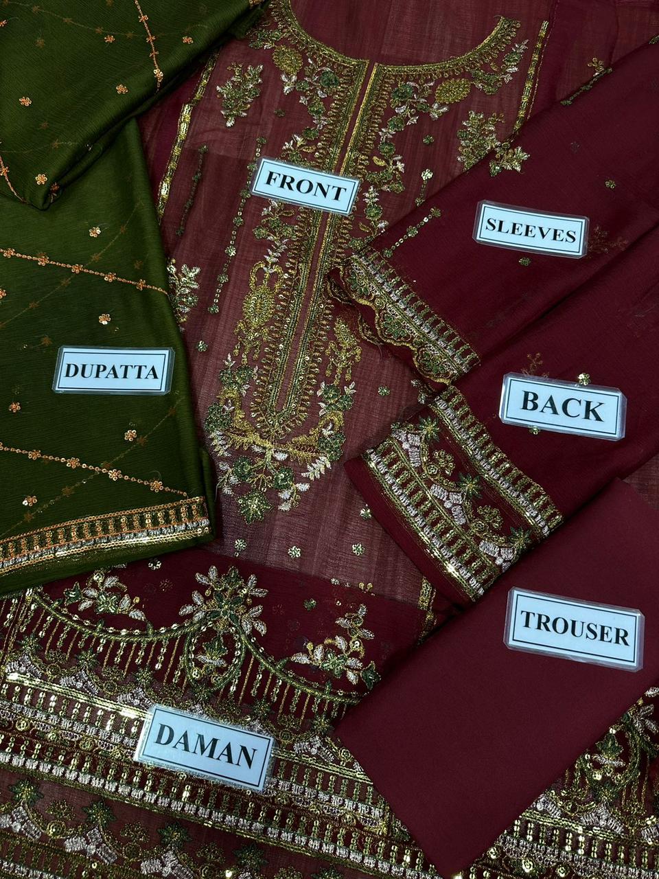 Asim Jofa  – Chiffon Unstitched Suit with Malai Trouser & Sequence Work