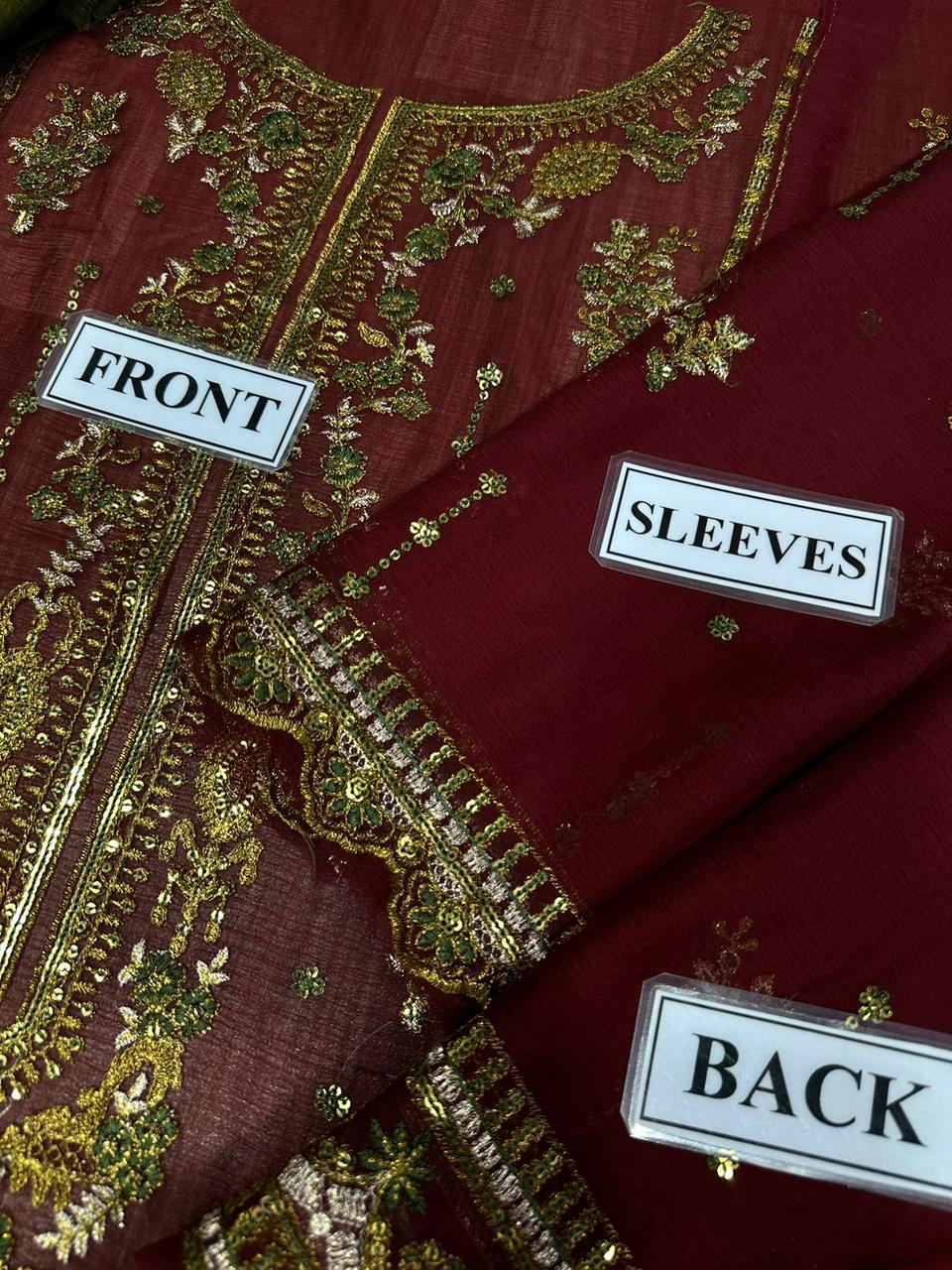 Asim Jofa  – Chiffon Unstitched Suit with Malai Trouser & Sequence Work