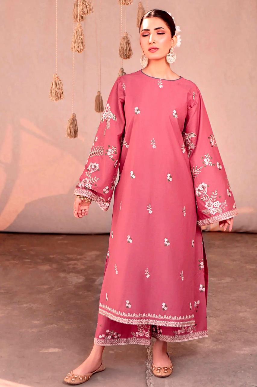 URGE Winter 2PC Suit - Embroidered Dhanak 2025 featuring full-length embroidered shirt and matching trousers, ideal for winter casual fashion.