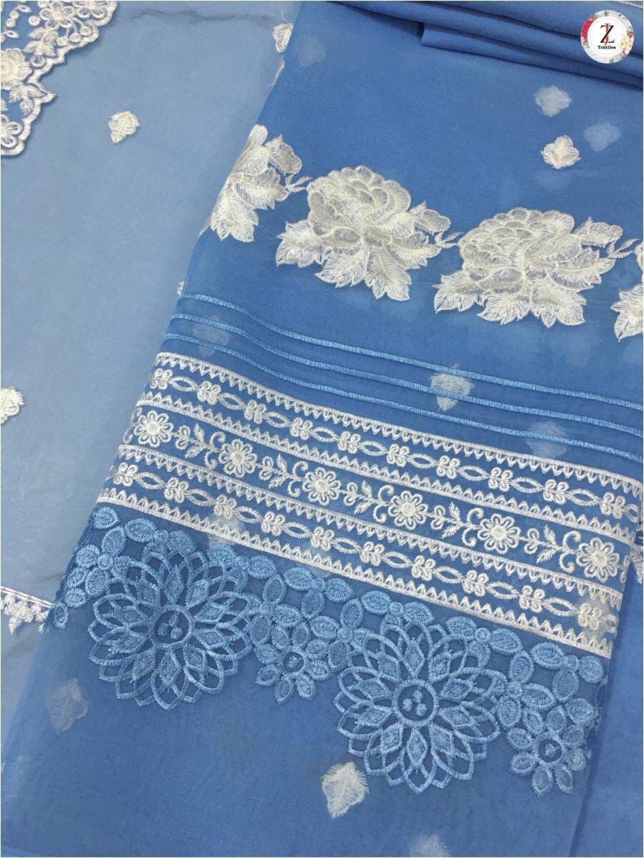 Azure Embroidered Organza 3-Piece Suit