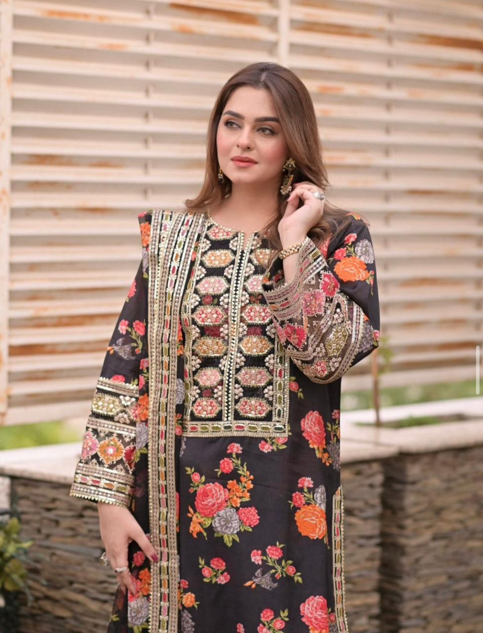 Aneela's 3PC Silk Digital Print & Heavy Embroidery Suit – Luxury