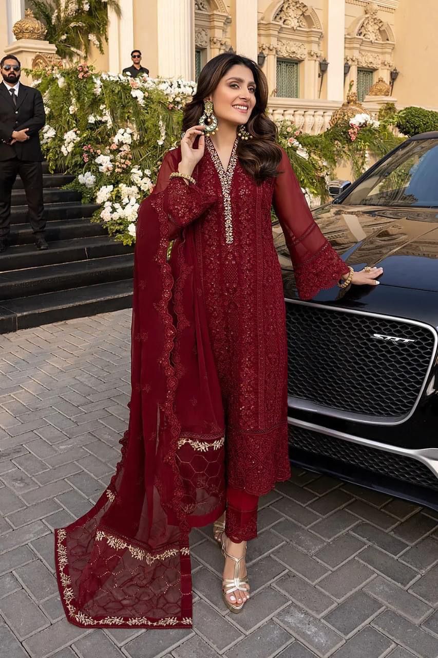 Azure Chiffon – Embroidered 3PC Suit with Organza Dupatta