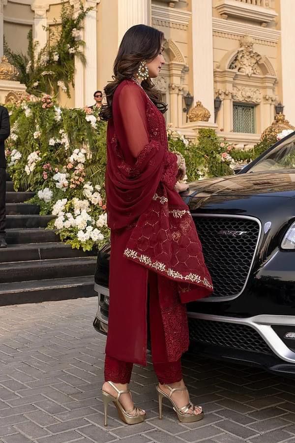 Azure Chiffon – Embroidered 3PC Suit with Organza Dupatta