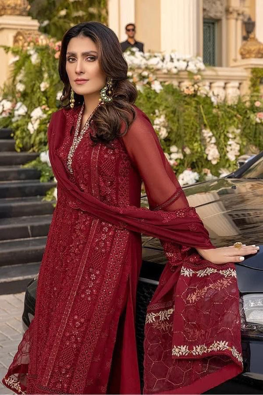 Azure Chiffon – Embroidered 3PC Suit with Organza Dupatta