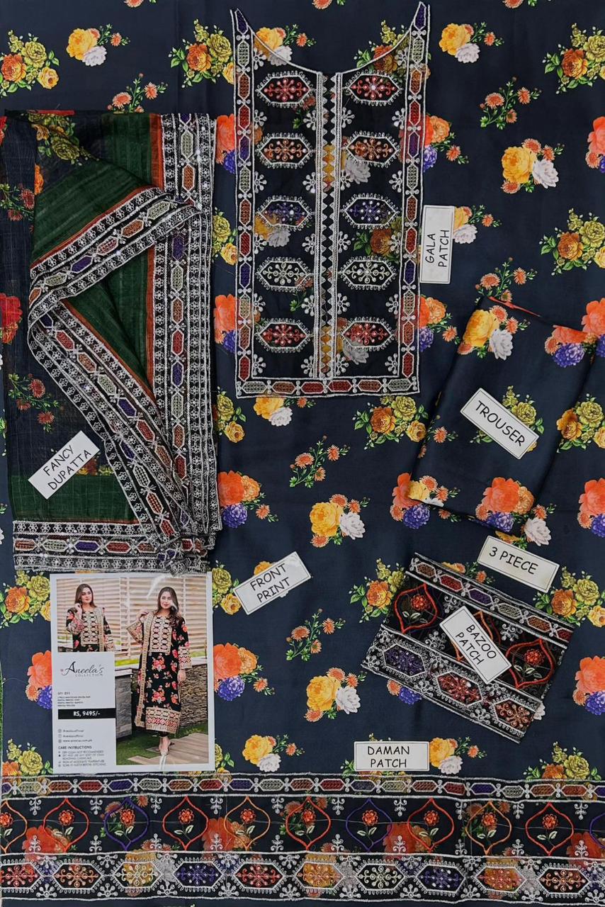 Aneela's 3PC Silk Digital Print & Heavy Embroidery Suit – Luxury
