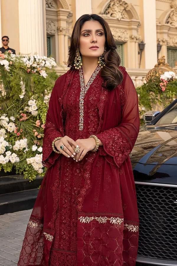 Azure Chiffon – Embroidered 3PC Suit with Organza Dupatta