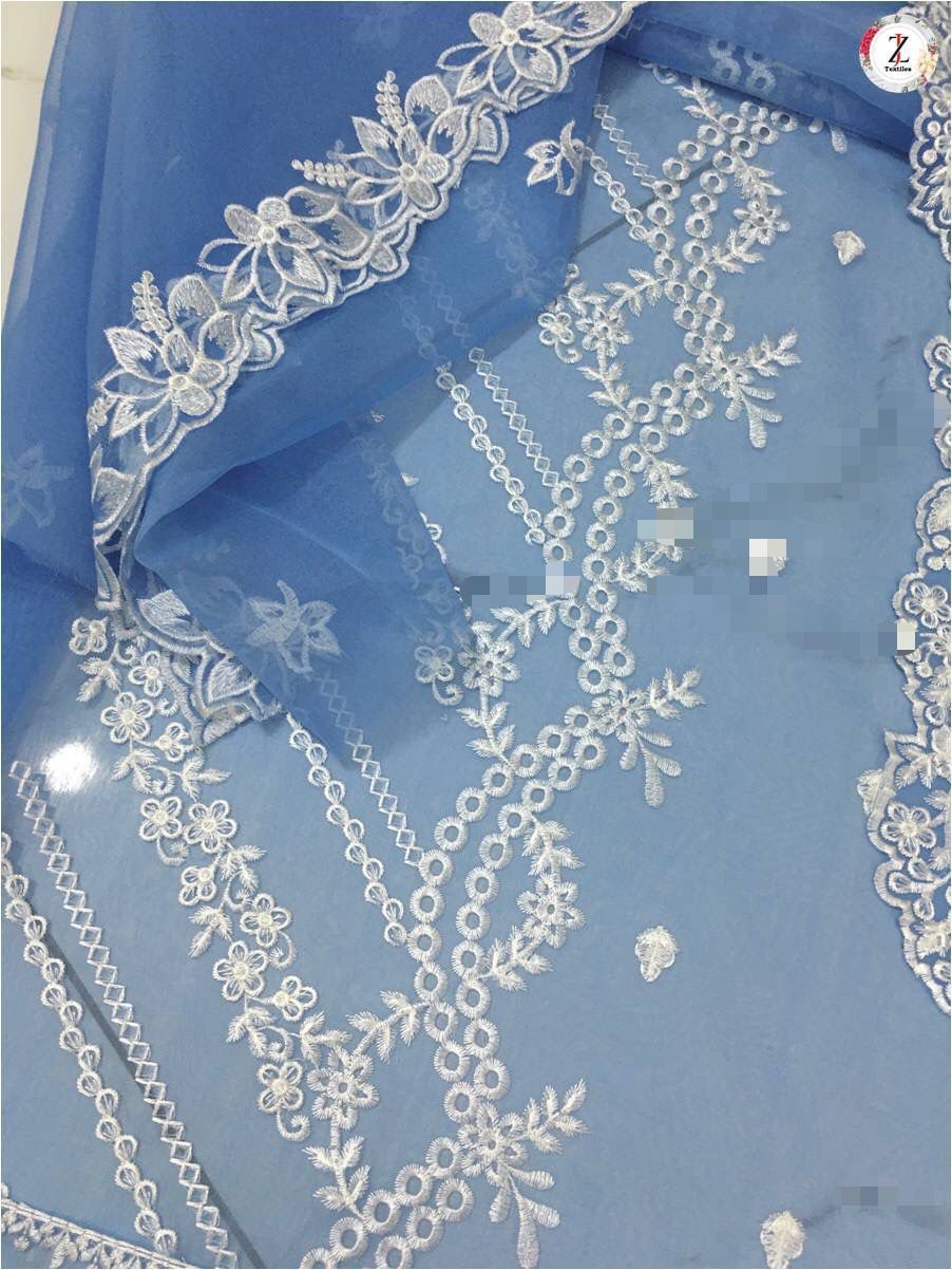 Azure Embroidered Organza 3-Piece Suit