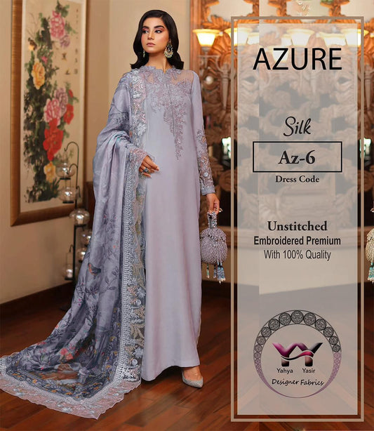 Azure Silk Festive Collection – Luxury Unstitched Silk Embroidered Suit for Wedding & Party Wear