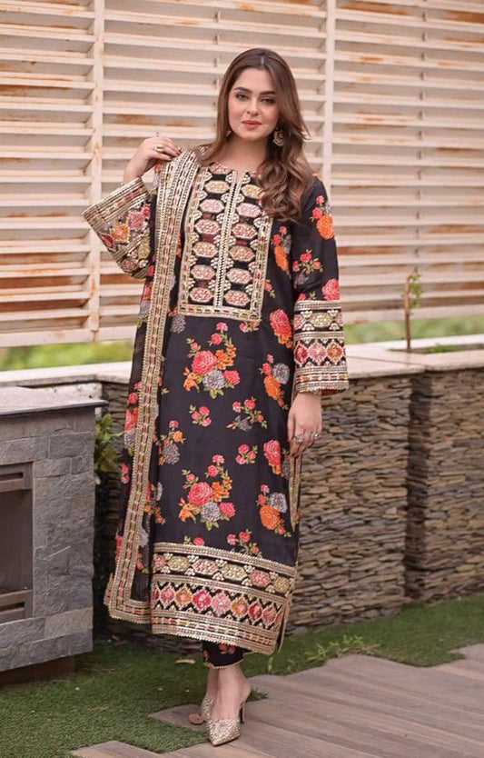 Aneela's 3PC Silk Digital Print & Heavy Embroidery Suit – Luxury