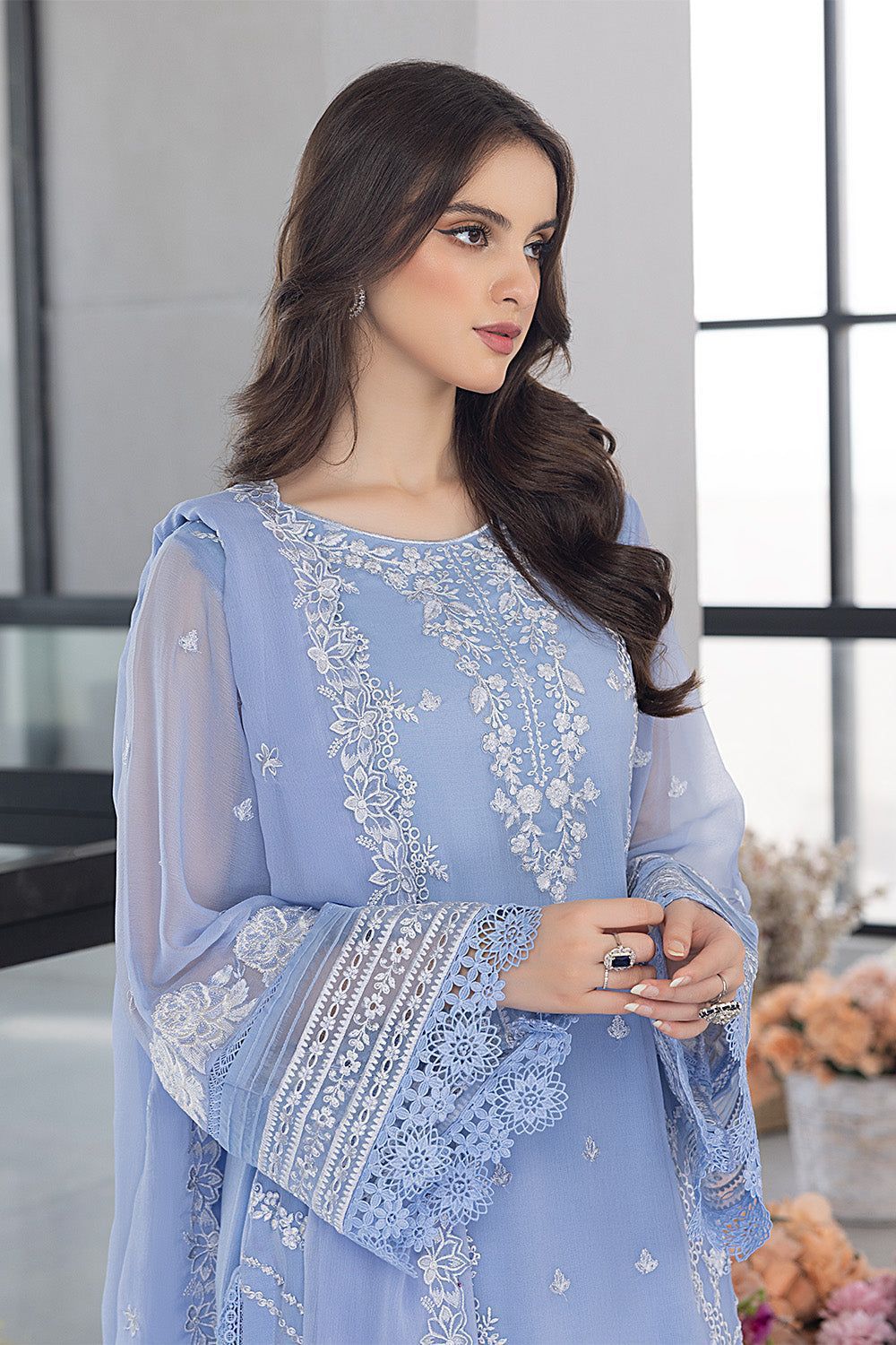 Azure Embroidered Organza 3-Piece Suit